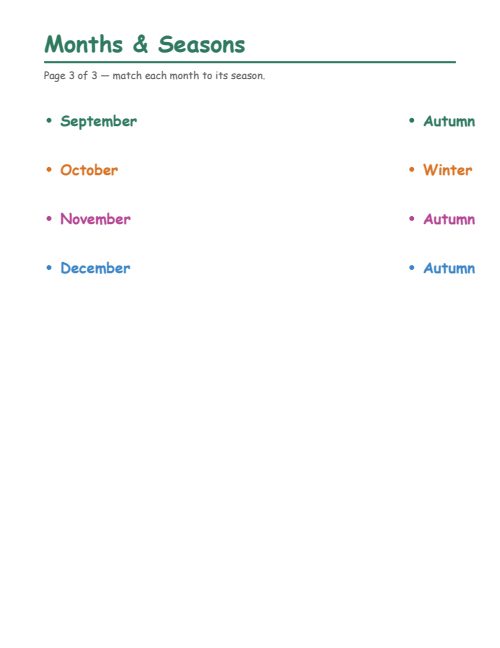 Months & Seasons Matching, page 3