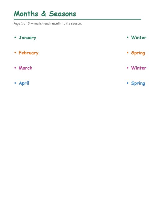 Months & Seasons Matching