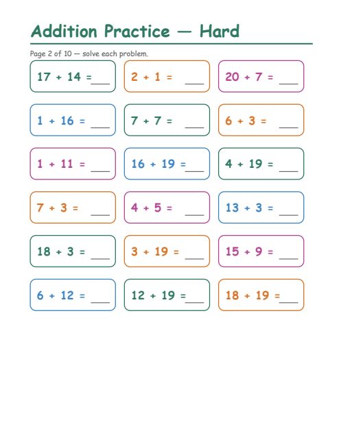 Addition — Hard, page 2