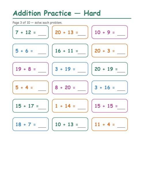 Addition — Hard, page 3