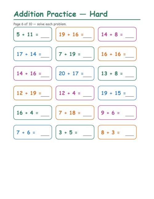 Addition — Hard, page 6
