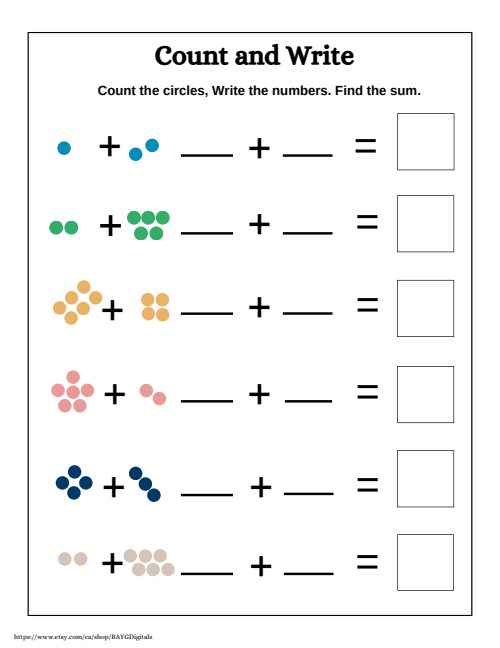 Addition — Worksheet 1, page 3