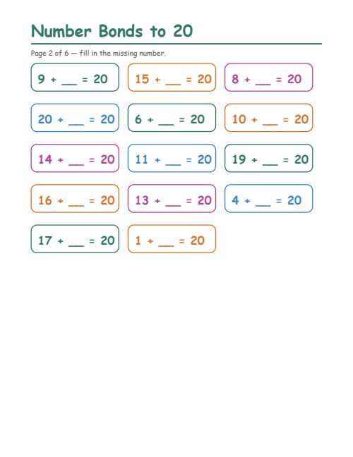 Number Bonds to 20, page 2