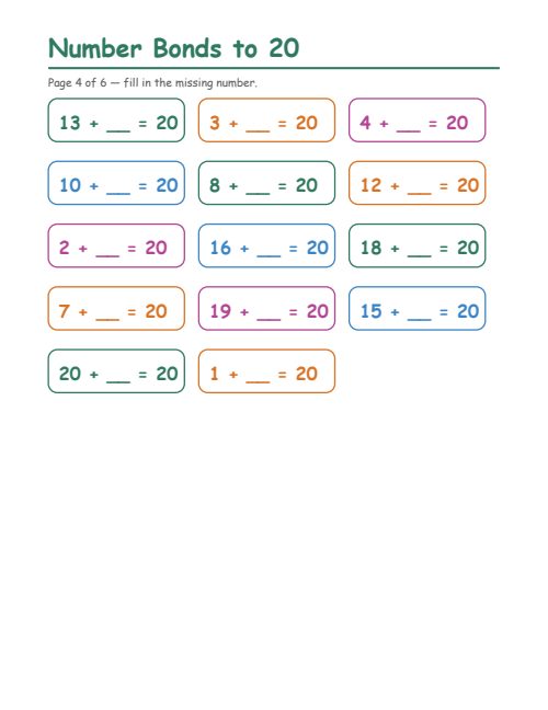 Number Bonds to 20, page 4