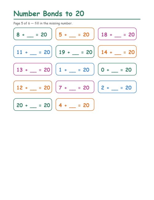 Number Bonds to 20, page 5
