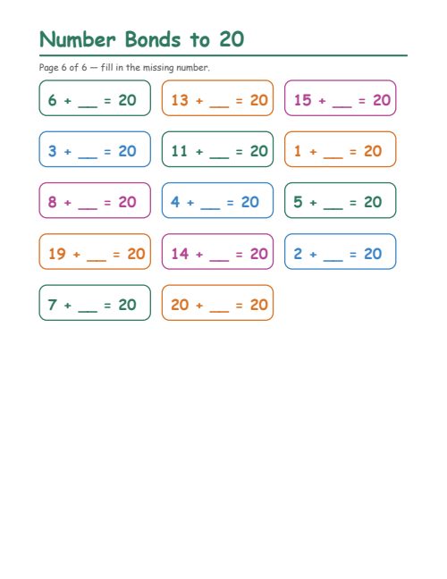 Number Bonds to 20, page 6