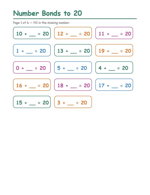 Number Bonds to 20