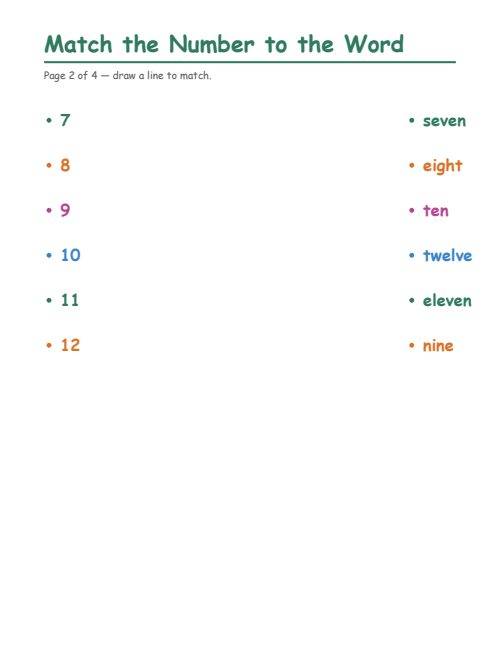 Match the Number to the Word, page 2