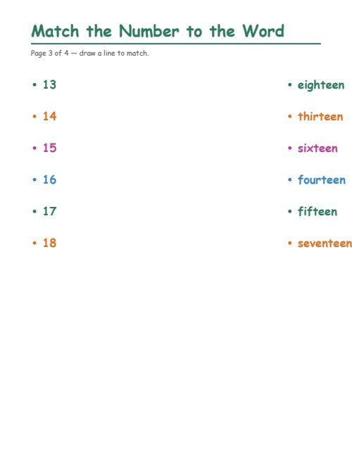 Match the Number to the Word, page 3