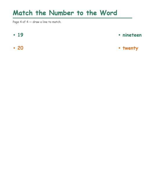 Match the Number to the Word, page 4