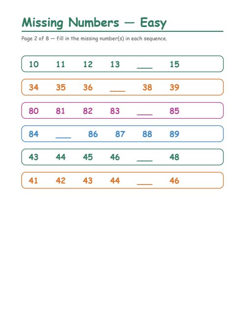 Missing Numbers — Easy, page 2