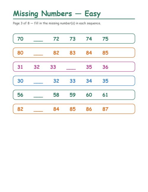 Missing Numbers — Easy, page 3