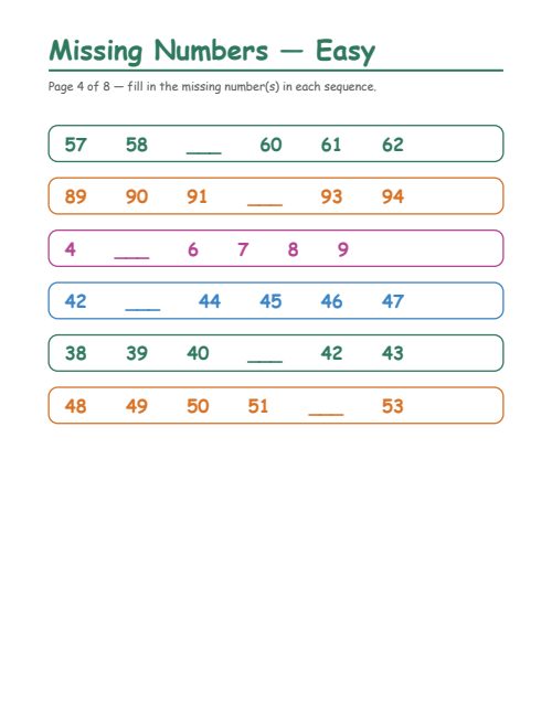 Missing Numbers — Easy, page 4