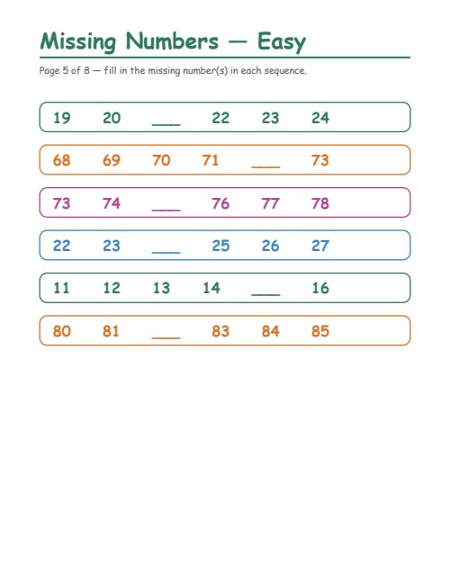 Missing Numbers — Easy, page 5