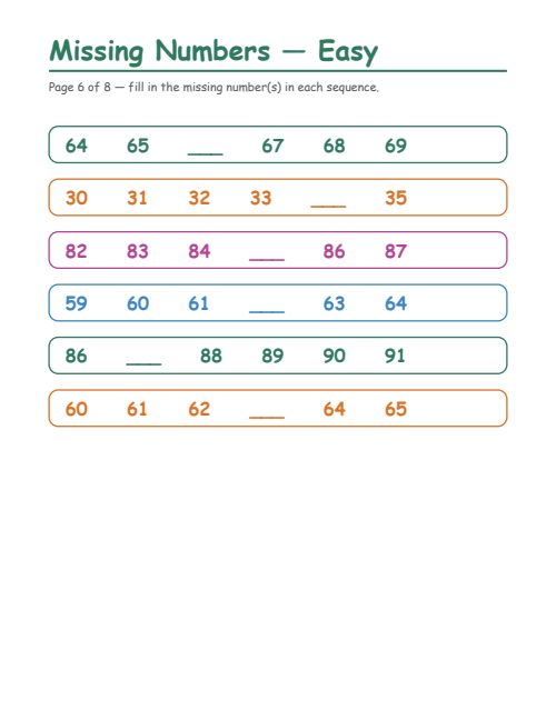 Missing Numbers — Easy, page 6