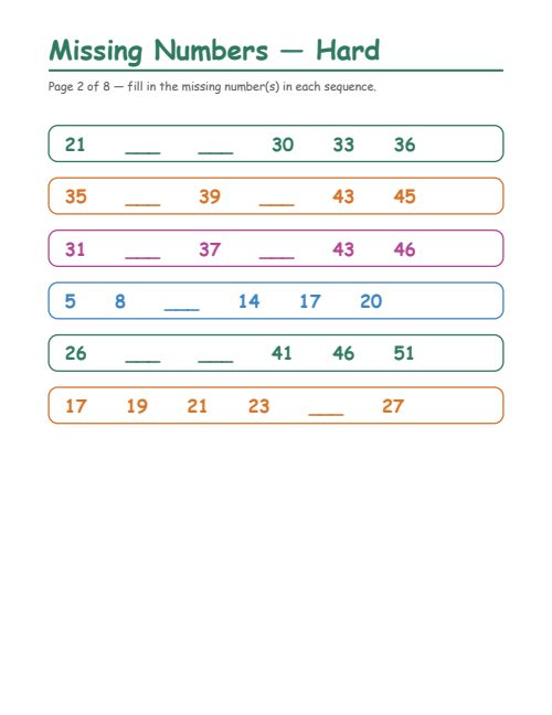 Missing Numbers — Hard, page 2