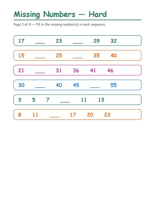Missing Numbers — Hard, page 3