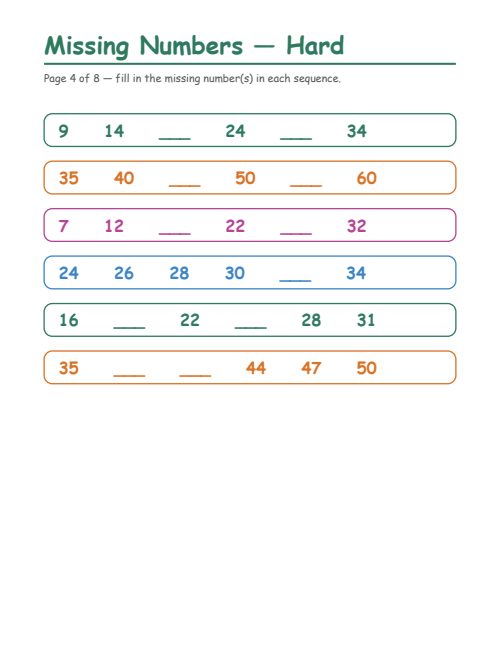 Missing Numbers — Hard, page 4