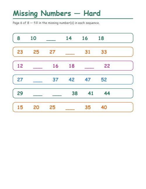 Missing Numbers — Hard, page 6