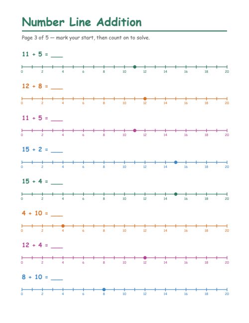 Number Line Addition, page 3