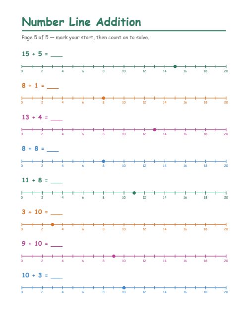 Number Line Addition, page 5
