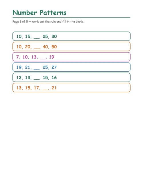 Number Patterns, page 2