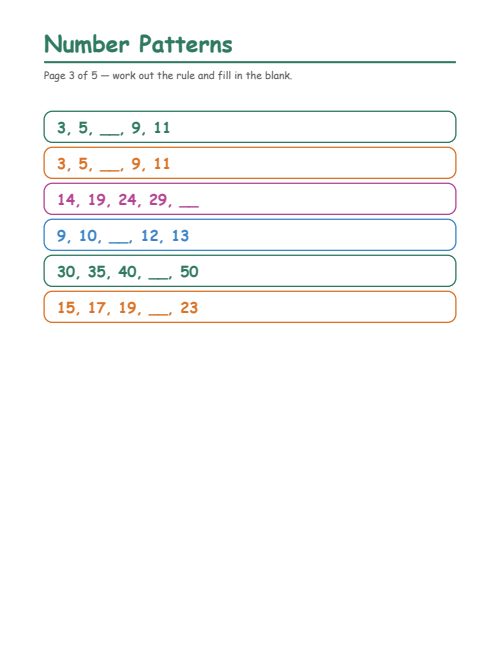 Number Patterns, page 3