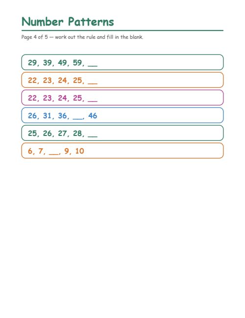 Number Patterns, page 4