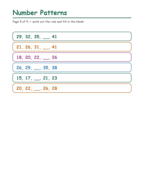 Number Patterns, page 5