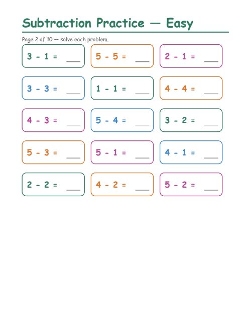 Subtraction — Easy, page 2