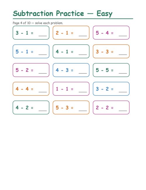 Subtraction — Easy, page 4