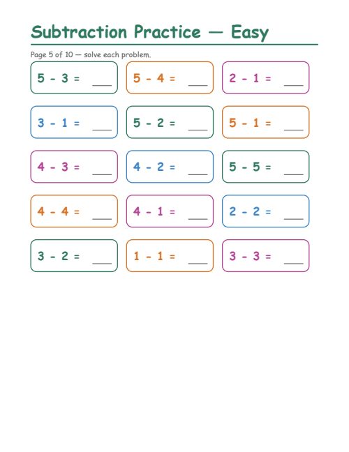 Subtraction — Easy, page 5