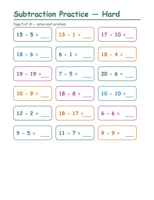 Subtraction — Hard, page 5