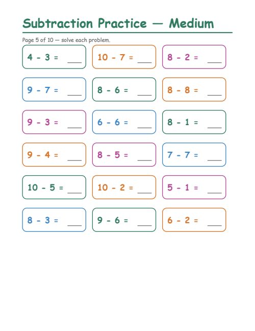 Subtraction — Medium, page 5