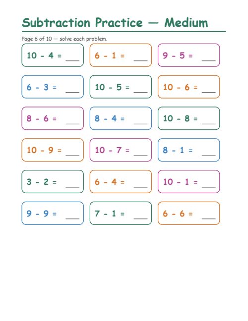 Subtraction — Medium, page 6