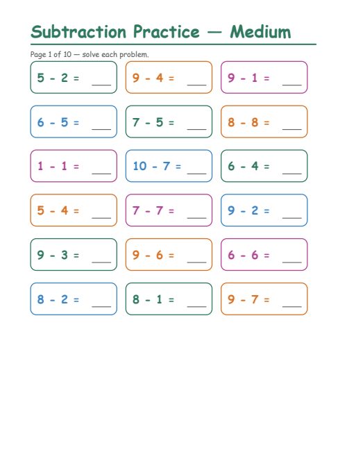 Subtraction — Medium
