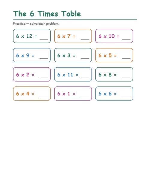 The 6 Times Table, page 3