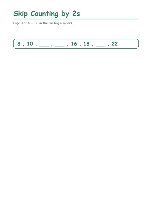 Skip Counting by 2s, page 3