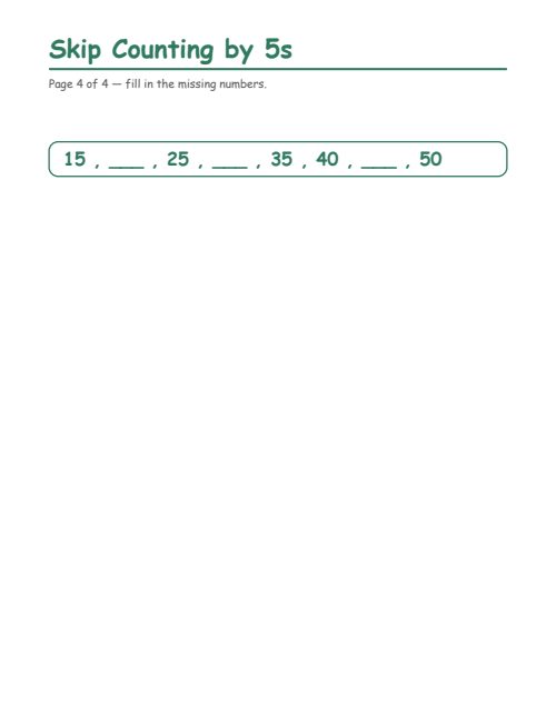 Skip Counting by 5s, page 4