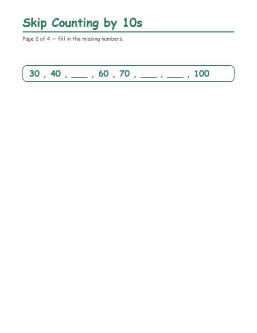 Skip Counting by 10s, page 2