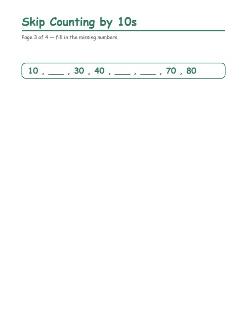 Skip Counting by 10s, page 3
