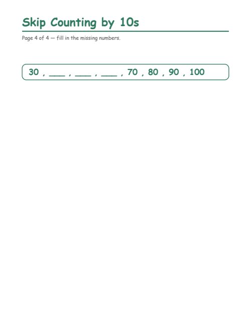 Skip Counting by 10s, page 4
