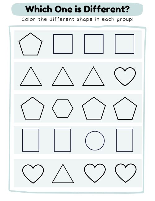 Color the Different Shape, page 2