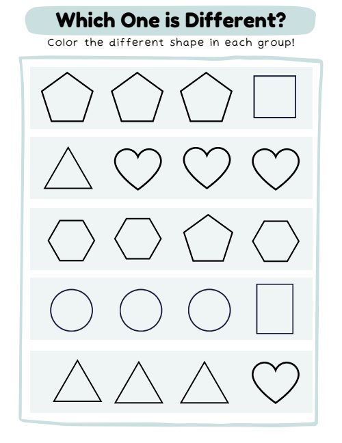 Color the Different Shape, page 3