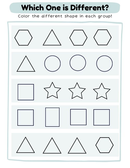 Color the Different Shape, page 4