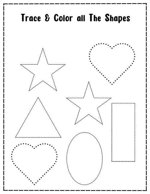 Trace & Color the Shape — Worksheet 1, page 2