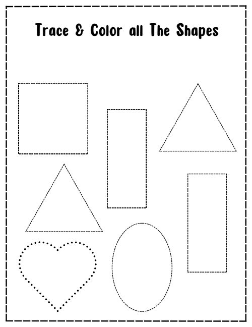 Trace & Color the Shape — Worksheet 1, page 3