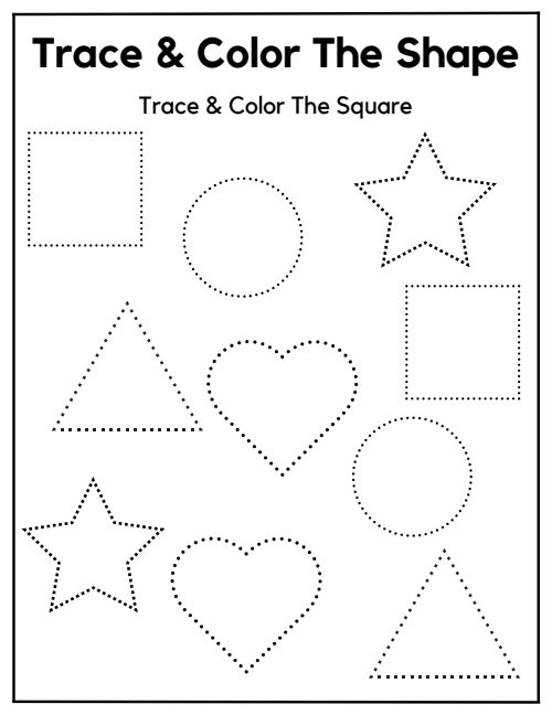 Trace & Color the Shape — Worksheet 2, page 2